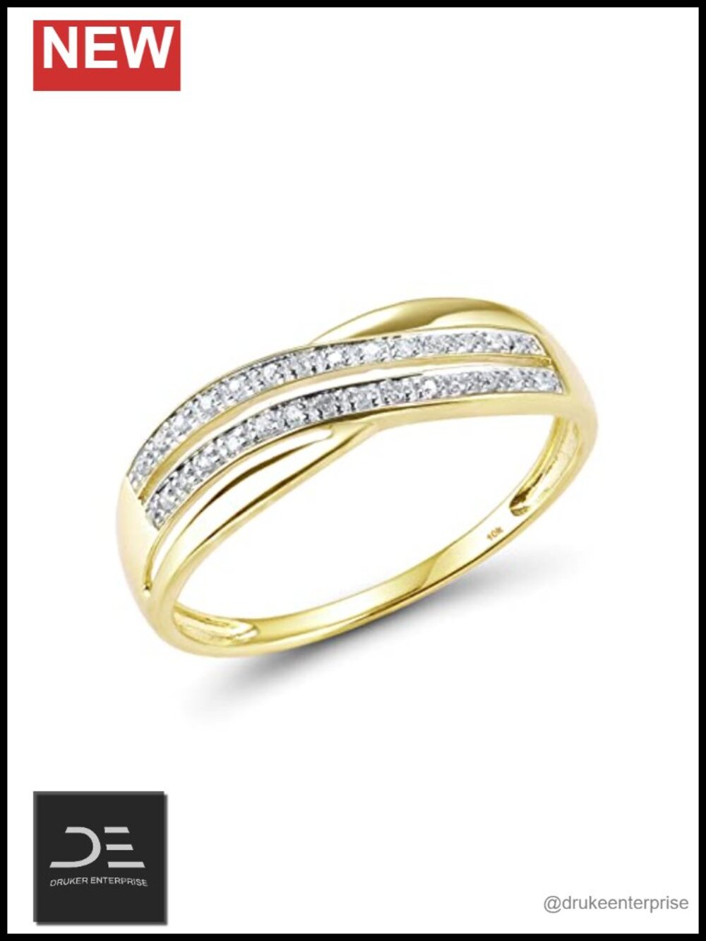 10K Solid Gold Diamond Cross Dainty Ring